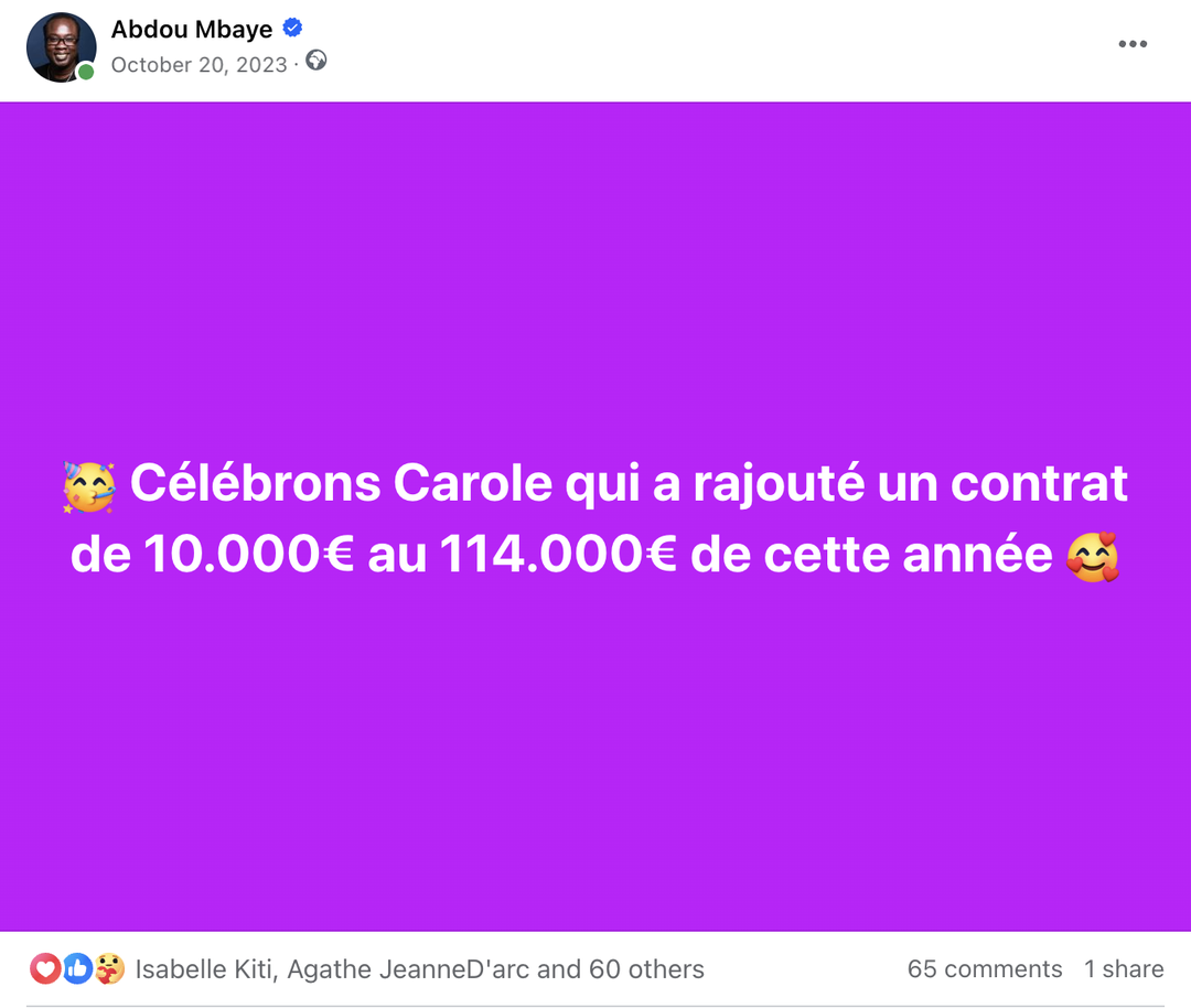 Résultat de Carole : 124 000€ en 9 mois